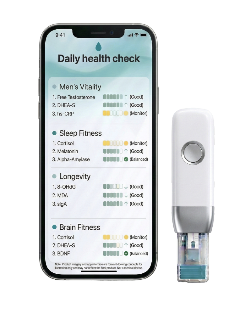 H2OM Device and App Interface showing daily health check